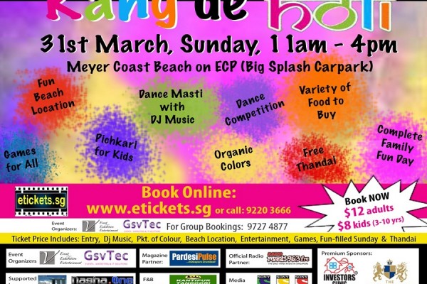 Rang de holi Singapore at ECP near Big Splash on 31th Mar 2013